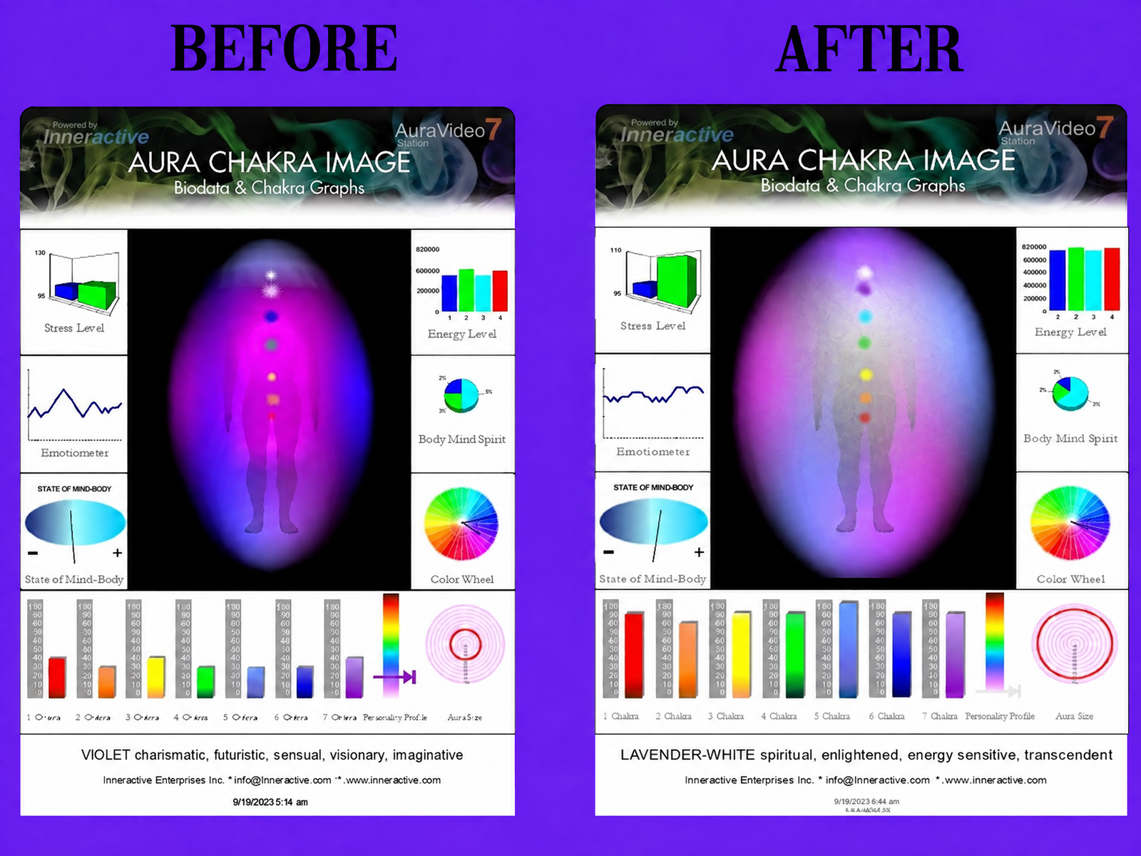 Aura Video Station 7 Before and After Biodata & Chakra Scan